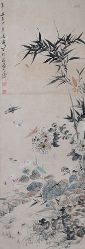 Chinese ink painting Wang Xuetao's paper based grass and ins...