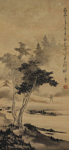 Chinese ink painting Huang Shen's silk version of the landsc...