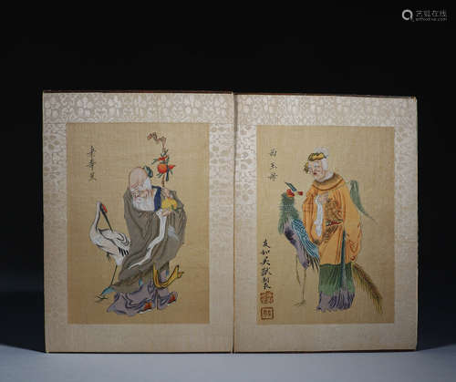 Chinese ink painting with Wu Xian's silk figure mirror core