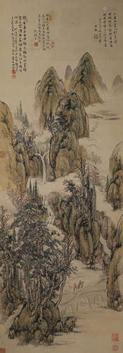 Chinese ink painting Wang Jian's silk version of landscape p...