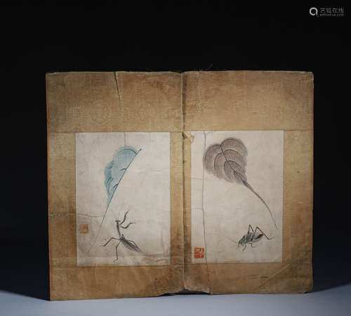 Chinese Ink Painting Qi Baishi's Shell Leaf Grass Insect Mir...