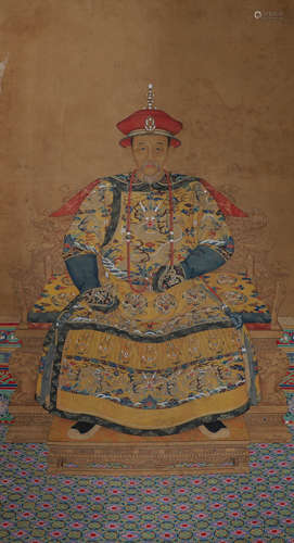 Anonymous Silk Emperor Statue in Chinese Ink Painting