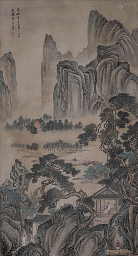 Chinese ink painting Tang Yin's paper based landscape painti...