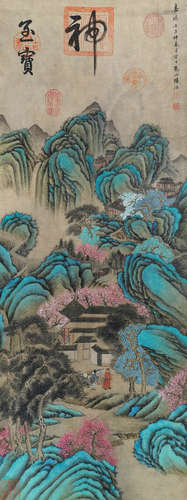 Chinese ancient ink painting, Lu Zhi's silk painting, landsc...