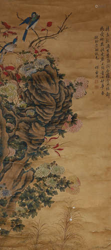 Chinese ink painting Yun Shouping's silk flower and bird pai...