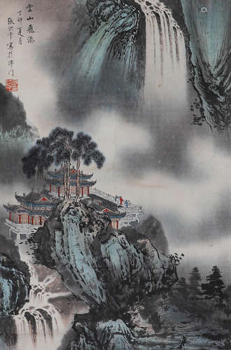 Chinese ink painting, Zhang Hongqian, paper based landscape ...