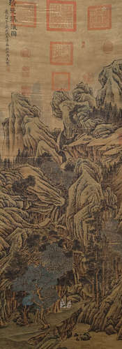 The ancient Chinese ink painting of Ma Yuan, silk, and the c...