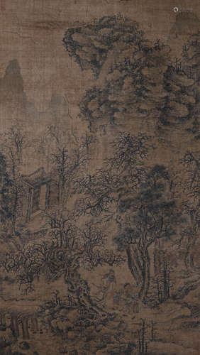 Chinese ink painting, anonymous silk version, landscape and ...