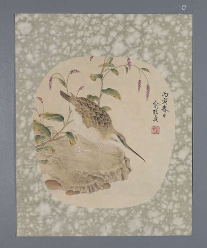 Chinese ink painting, Yu Zhizhen, paper based flower bird mi...