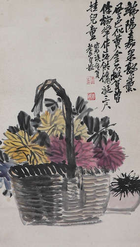 Chinese ink painting Wu Changshuo paper-based flowers