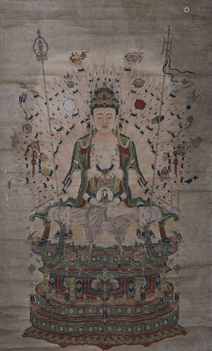 Anonymous paper Buddha statues in Chinese ink painting