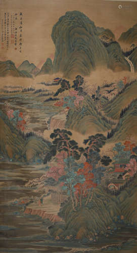 Chinese ink painting Wang Hui's silk painting of mountains a...