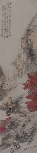 金寿石(1885-1928)  双骏图  设色纸本 立轴