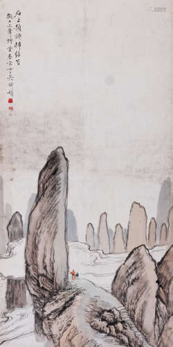 吴淑娟(1853-1930)  登高图  设色纸本 立轴