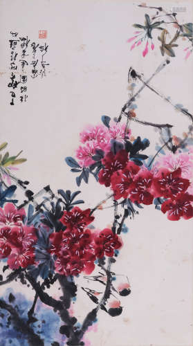 张辛稼(1909-1991)  双鹊报喜图 1977年作 设色纸本  立轴