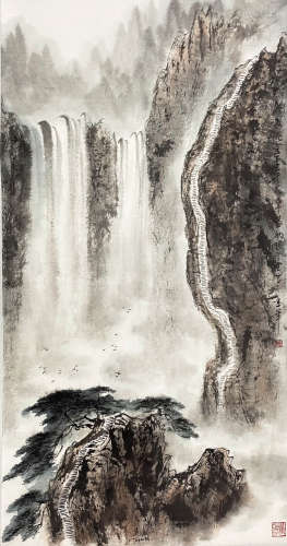 张登堂(b.1944)  松瀑图 1978年作 设色纸本 立轴