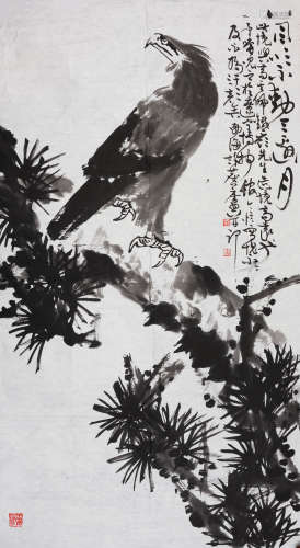 许麟庐(1916-2011)  松鹰图  水墨纸本  镜心
