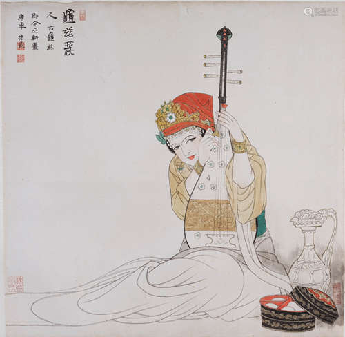 谢振瓯(b.1944)  龟兹丽人  设色纸本  镜心