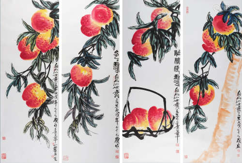 齐良芷(b.1931)  寿桃四屏 2006年作 设色纸本  镜心