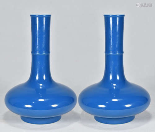 清康熙孔雀蓝釉竹节颈胆瓶对价580臱高21厘米直径15厘米