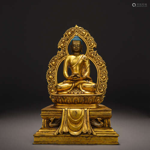 清代銅鎏金背光釋迦牟尼佛造像