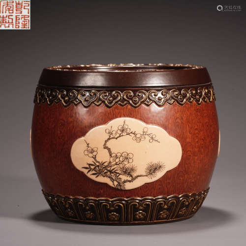 清代木紋釉梅蘭竹菊蛐蛐罐