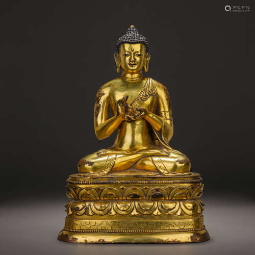 清代銅鎏金釋迦牟尼佛造像