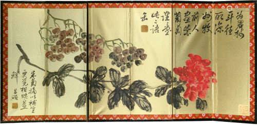 吴昌硕 (1844-1927) 花卉屏风