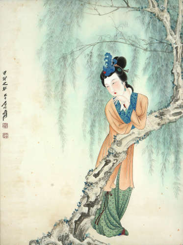 张大千 (1899-1983) 柳荫仕女