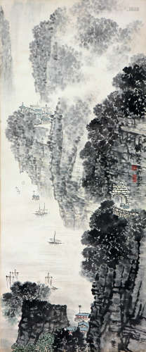 钱松喦 (1899-1985) 峡江泛舟