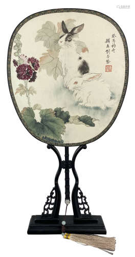 刘奎龄 (1885-1967) 双兔宫扇
