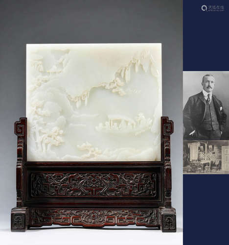 A White Jade Landscape And Figure Table Screen