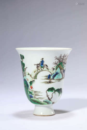A Wucai Glaze Landscape Bell Shape Cup