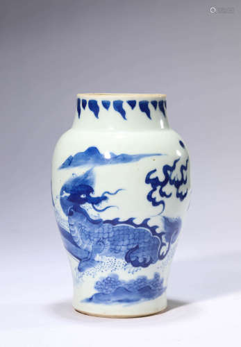 A Blue And White Kylin Plantain Jar