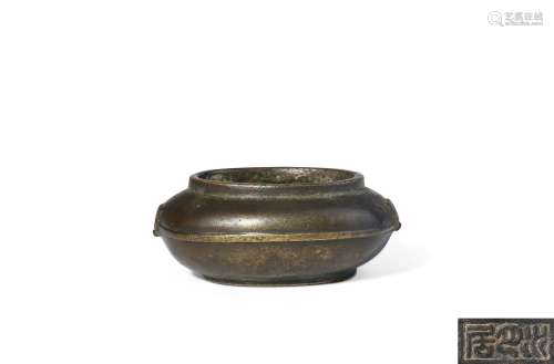 清中期 铜玹纹兽耳炉