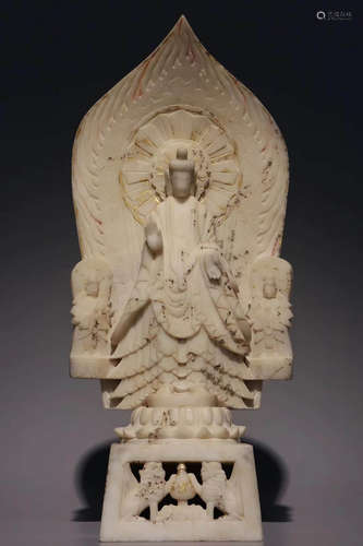 Big Wei Han white marble statue of Buddha with back screen