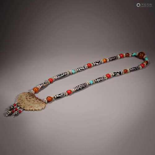 Hetian Jade Brand Necklace Inlaid with Dzi Beads and Multipl...