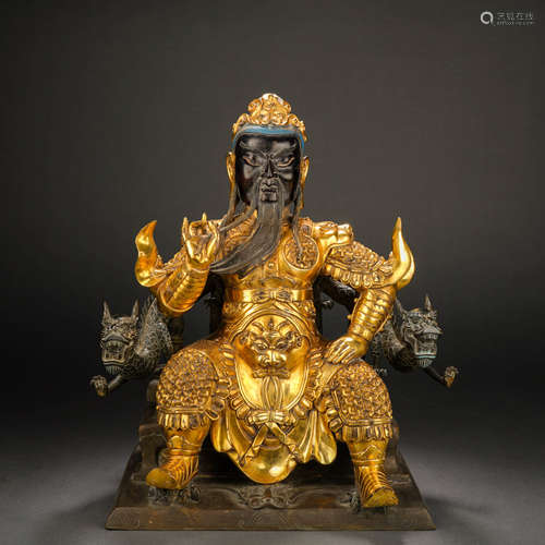 Qing Dynasty Gilt Bronze Statue of Guan Gong