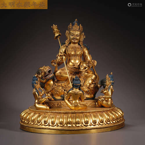 Gilt Bronze Statue of the Heavenly King of Treasure in the Y...