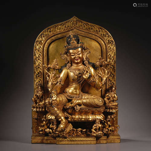 Gilt Bronze Tara Statue of the Ming Dynasty with Seal Carved...