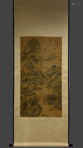 Wang Shimin's Fine Works (Landscapes) Hanging Scroll on Silk