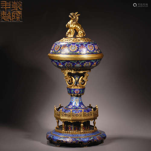 Cloisonné lion button fumigator made in Qianlong period