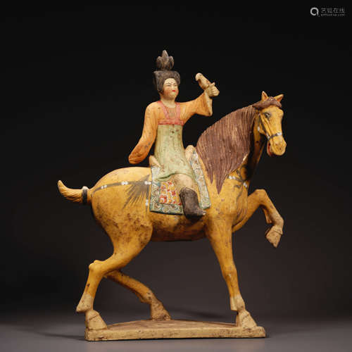 Pre-Ming Pottery Painted Figurine Figures Riding Horses Orna...