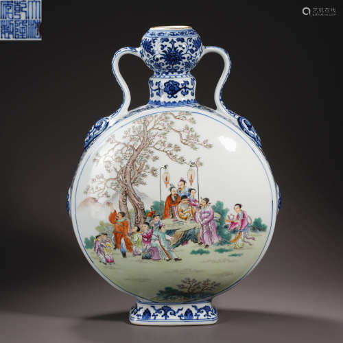 Qing Qianlong Blue and White Pastel Character Story Holding ...