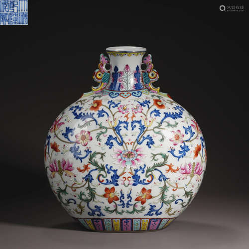 Qing Dynasty Pastel Wrapped Flowers Holding the Moon Vase