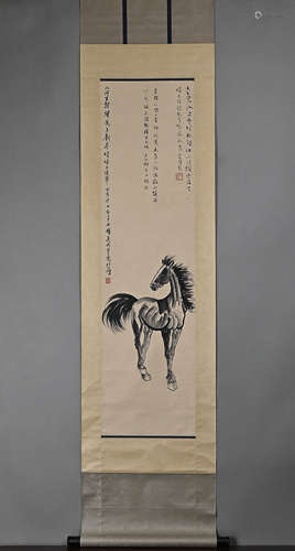 Xu Beihong’s Fine Works (Horse Picture) Hanging Scroll on Ol...