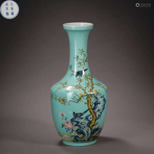 Qing Dynasty Greenland Famille Flower and Bird Vase