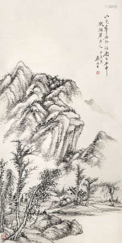 袁培基 1870-1943  山色寒原 纸本 立轴