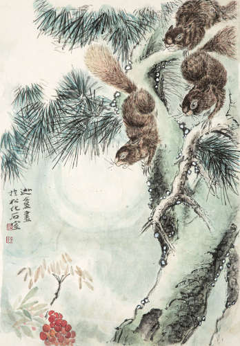 陈摩 1886-1945  松鼠 纸本 镜片