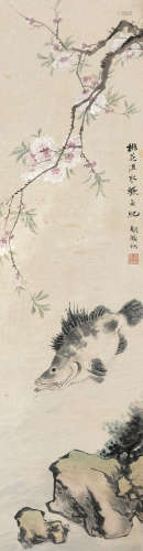 胡铁梅 1848-1899  桃花鳜鱼 纸本 立轴